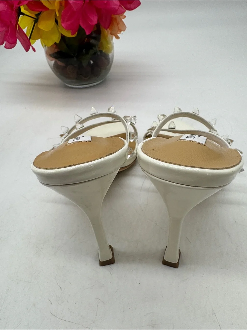 Tony Bianco Duo White Patent Crystal-Strap High Heel Mules Size 6.5 MCH10106G